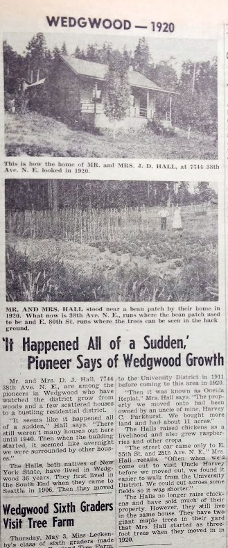 Hall house at 7744 38th Ave NE.Wedgwood Echo of May 1956