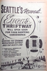 Evans Thriftway full-page ad.Wedgwood Echo of February 1957