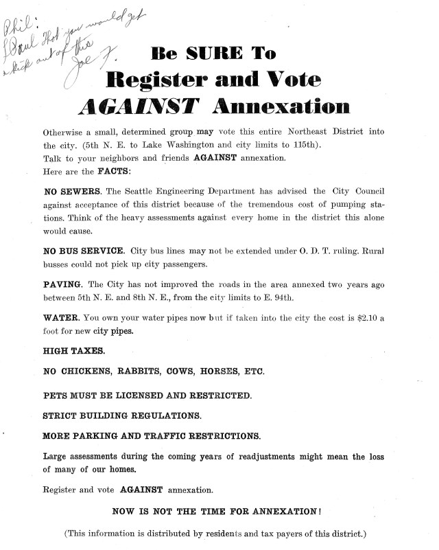 Against annexation.Seattle Muni Archives CF 183214 of 1944