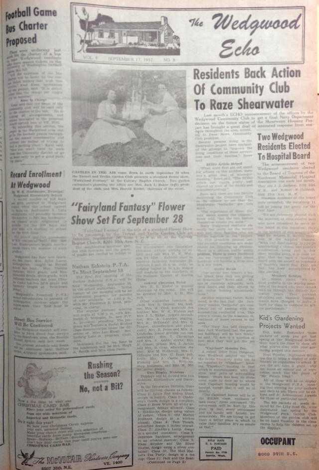 Shearwater action to raze bldgs.Wedgwood Echo of September 1957