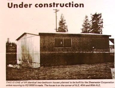 The March 1968 edition of the community council newspaper, the Wedgwood Echo, told of the little 600-square-foot houses which George Apostol was building. In January 1972 developer Robert Suess took these buildings and created an apartment complex with them behind the Dairy Queen building.