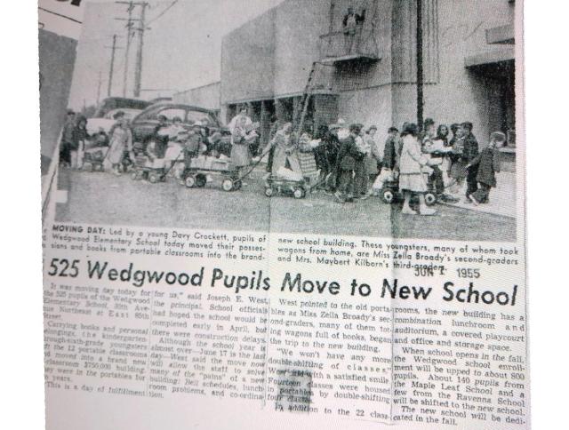 Wedgwood pupils move to new school building.June 1 1955 Seattle Times newspaper