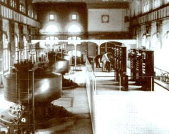 Power station with three Tesla AC generators at Niagara Falls, November 16, 1896. Courtesy of TeslaSociety.com