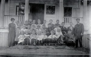 By 1914 the Maple Leaf School had two classrooms, one for younger and one for older children. Kelly, eldest of the Nishitani children, is in the front row next to teacher Mr. Thomas. Kelly's siblings had not yet been brought from Japan.