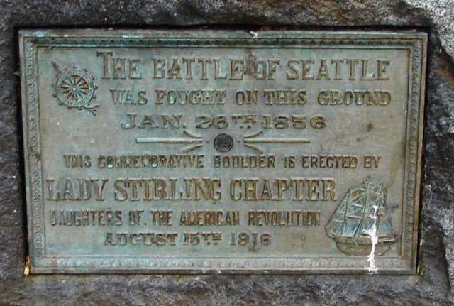 Battle of Seattle plaque closeup