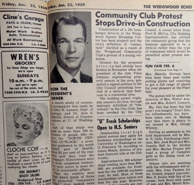 Drive-in protest of zoning.Wedgwood Echo of January 1959