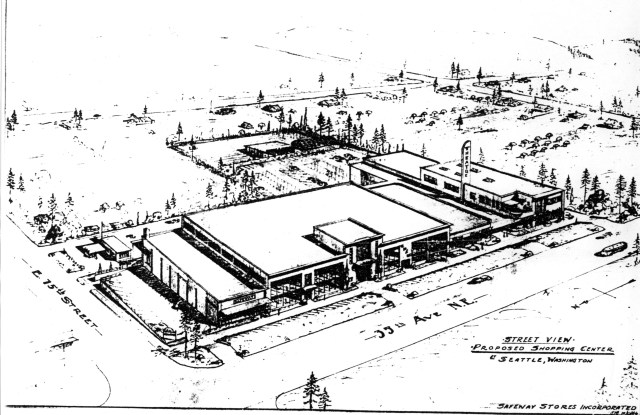 Safeway Shopping Center, architectural drawing submitted with rezone application. Seattle Municipal Archives Comptroller File #194270.
