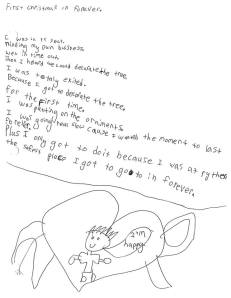 A child at Ryther wrote this note to staff members in December 2013, giving thanks for a safe place to be, the joys of decorating the Christmas tree and all the love and care he has received at Ryther.