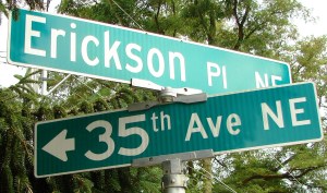 Erickson Place is between NE 135th and 137th Streets and merges into Lake City Way NE.