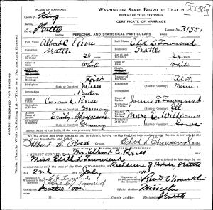 Reese marriage 1911 Albert and Edith