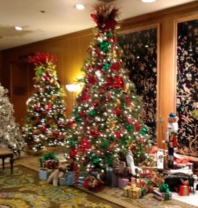 Trees and decorations at the Fairmont Olympic Hotel in downtown Seattle