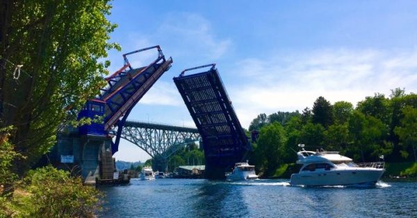 Today's view of the Fremont Bridge includes the Aurora Bridge just to the east.
