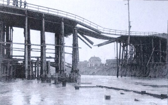 The Fremont trestle bridge was torn out by floodwater from a dam break on March 13, 1914.